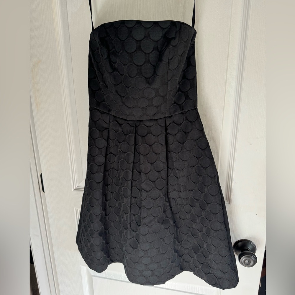 White House Black Market Womens Black Strapless Fit and Flare Dress Polka Dot